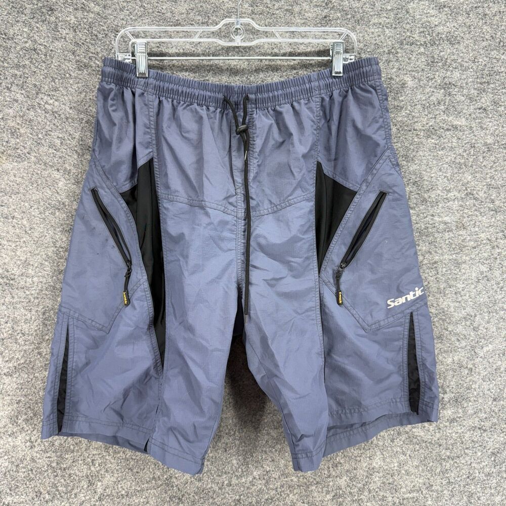 Santic Activewear Shorts Men 34 Blue Mid Rise Drawstring Pockets Athletic